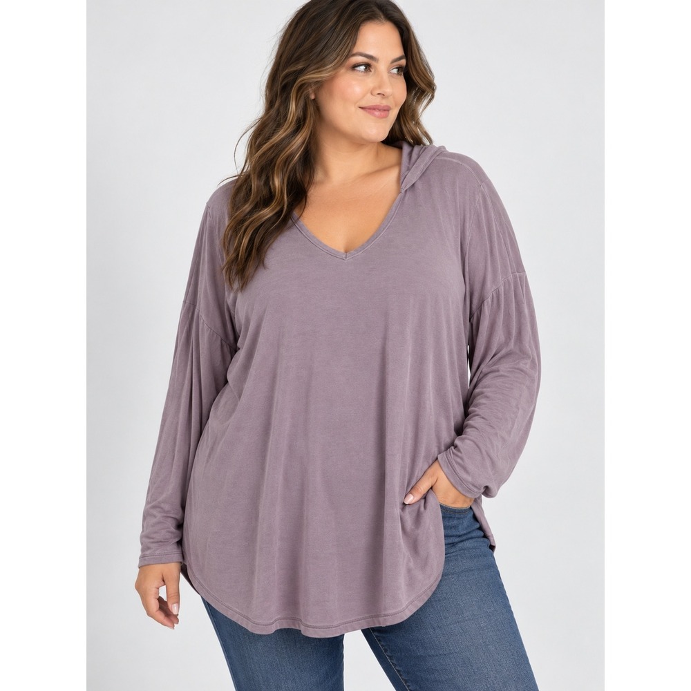 Torrid Super Soft Knits Purple V-Neck Lightweight Hoodie Long Sleeve Top Size 2X